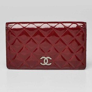 Chanel Red Quilted Patent Leather Brilliant L Yen Wallet